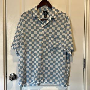H&M Checkerboard Men’s Short Sleeve Button-down - Extra Large – Light Blue
